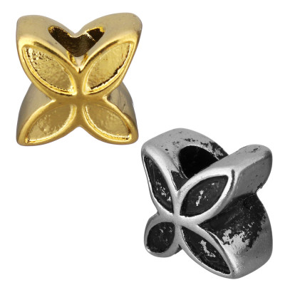 Flower-shaped bead in two color variants of surgical steel