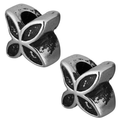 Flower-shaped bead in two color variants of surgical steel