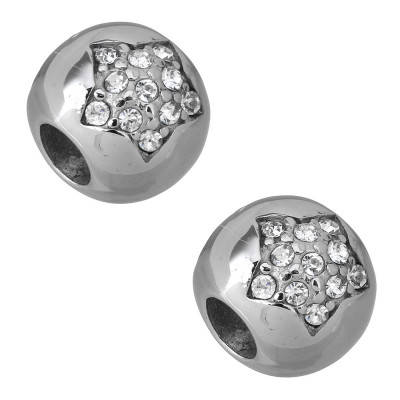 Bead with an ornament from chatons in the form of a star, surgical steel