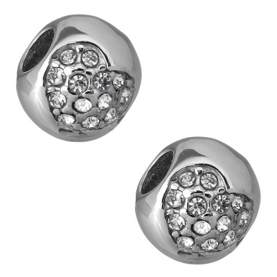 Bead decorated with heart-shaped chatons, surgical steel