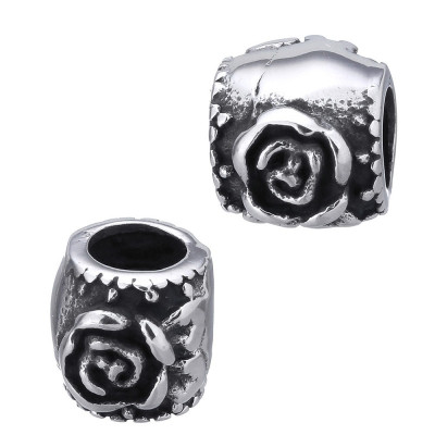 Bead with a large thread, floral motif, surgical steel