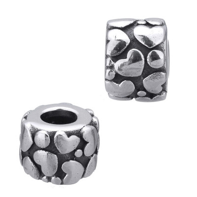 Bead with large drawstring decorated with heart ornament, surgical steel