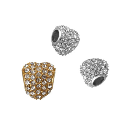 Rhinestone heart bead in surgical steel color