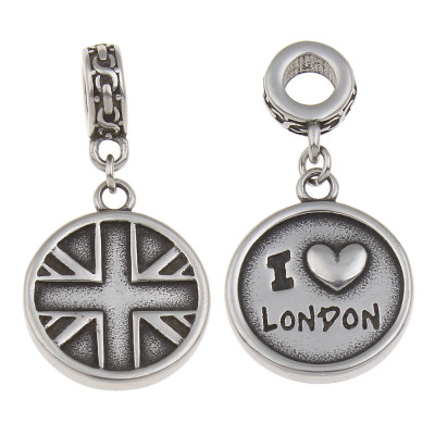 Přívěsek I love London ve starostříbrné patině z chirurgické oceli