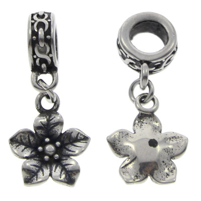 Pendant flower in antique silver patina of surgical steel