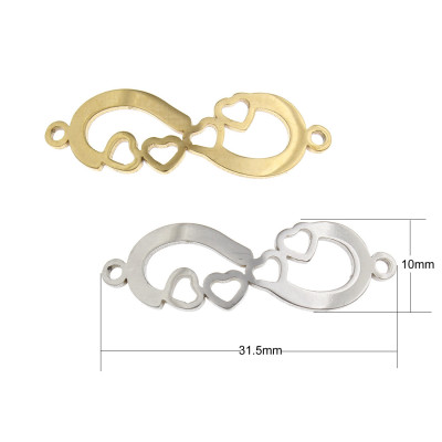 Horizontal Eight connector with surgical steel hearts