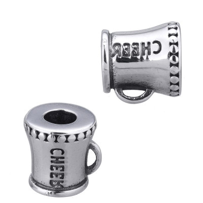 Bead with a mug with the inscription CHEER made of surgical steel