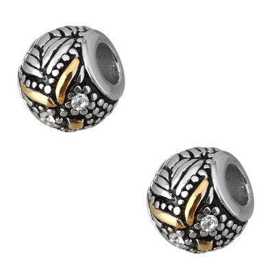 Bead with chatons in the shape of an owl in two color combinations made of surgical steel